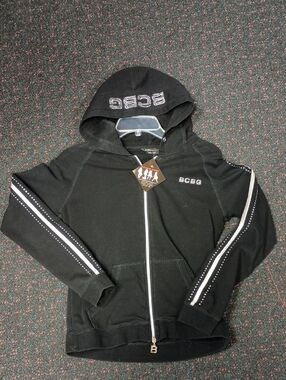 BCBG Black Hoodie with Silver Studded Sleeve Stripes